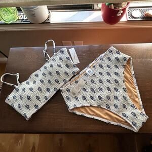 NWT Geode Porto Bikini Top Bandeau Removable Straps Hi-Rise Bottoms set Large